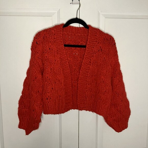 Callahan x Revolve Gigi Cardigan Womens Red Knit Open Front Cropped Boxy - Picture 2 of 6